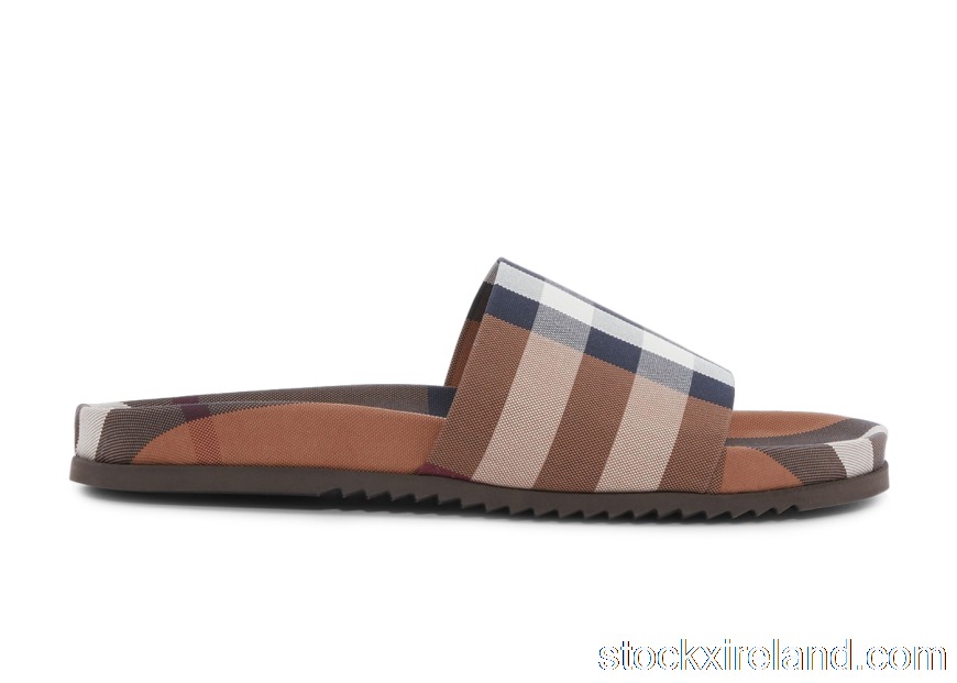 IE Burberry Check Cotton Slides Birch Brown 8049018
