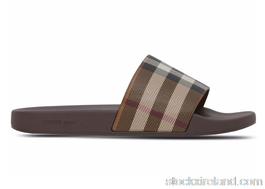 IE Burberry Check Print Slides Dark Birch Brown 8048195